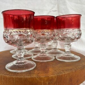 Cranberry flashed Kings Crown Cordial Glasses - Set of 6